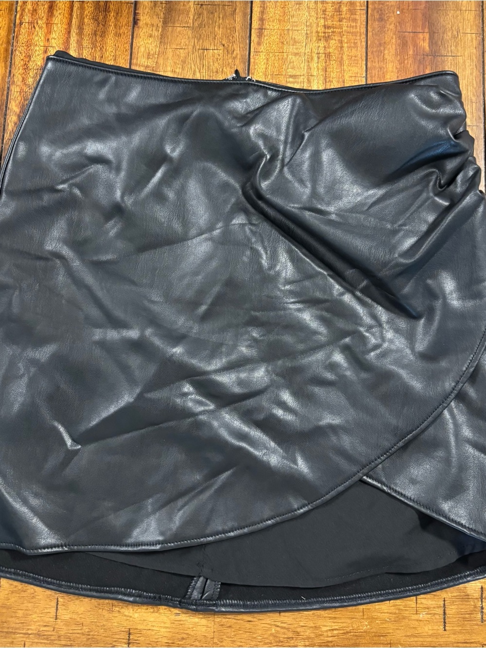 Rewash Black Faux Leather Wrap-Style Mini Skirt